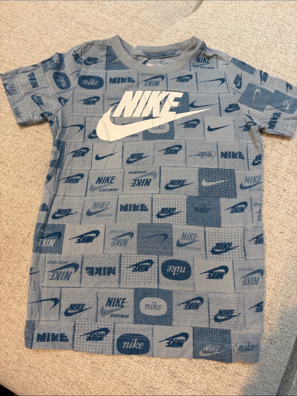 Nike Blue and White Logo All-Over Print Tee